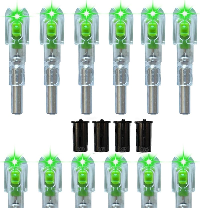 LightingU 12pcs Bolts Lighted Nocks with .285 .297 .300 .305 Bushings, High-Visibility LED Crossbow Accessories for Hunting On/Off Switch - Image 1